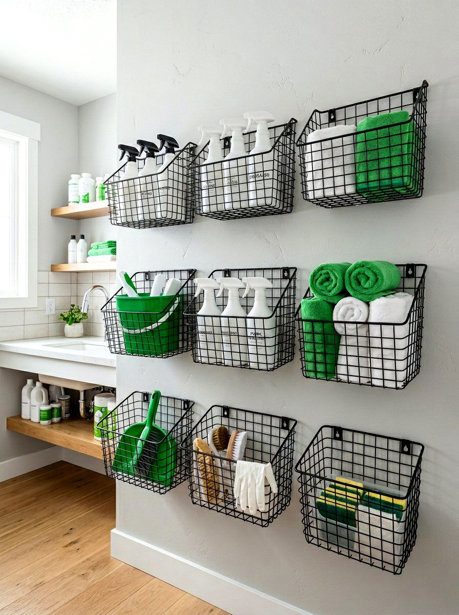 Wire basket wall storage - 30 garage wall storage ideas