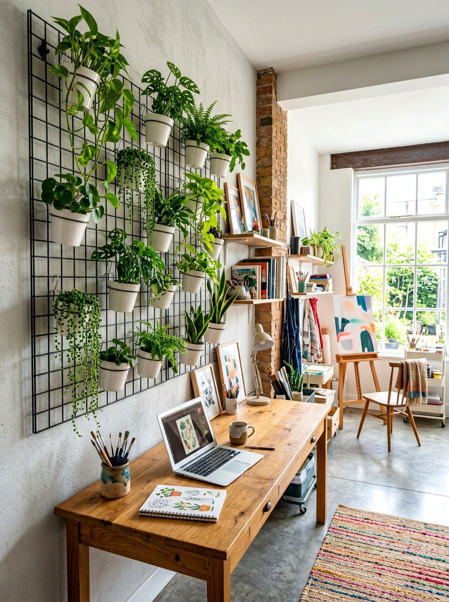 Wire grid wall plant holder - 30 apartment vertical garden ideas