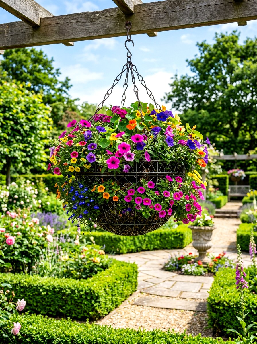 Wire hanging flower basket - 30 hanging flower basket ideas