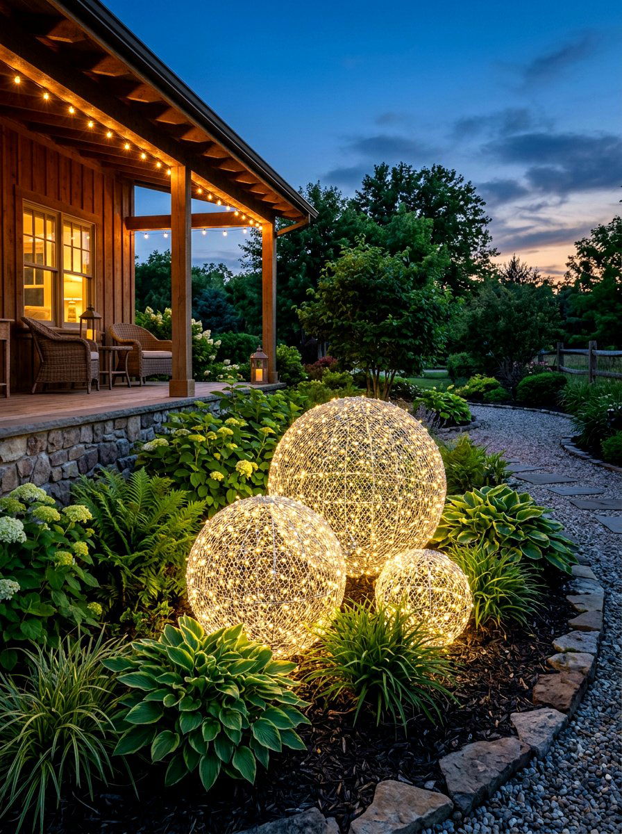 Wire light spheres - 30 front porch winter glow ideas