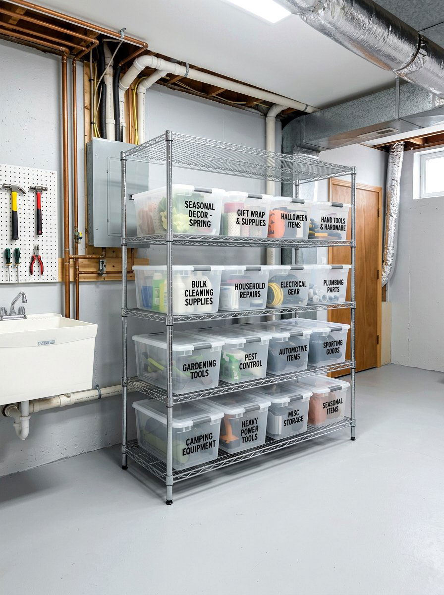 Wire storage rack - 30 basement storage wall ideas