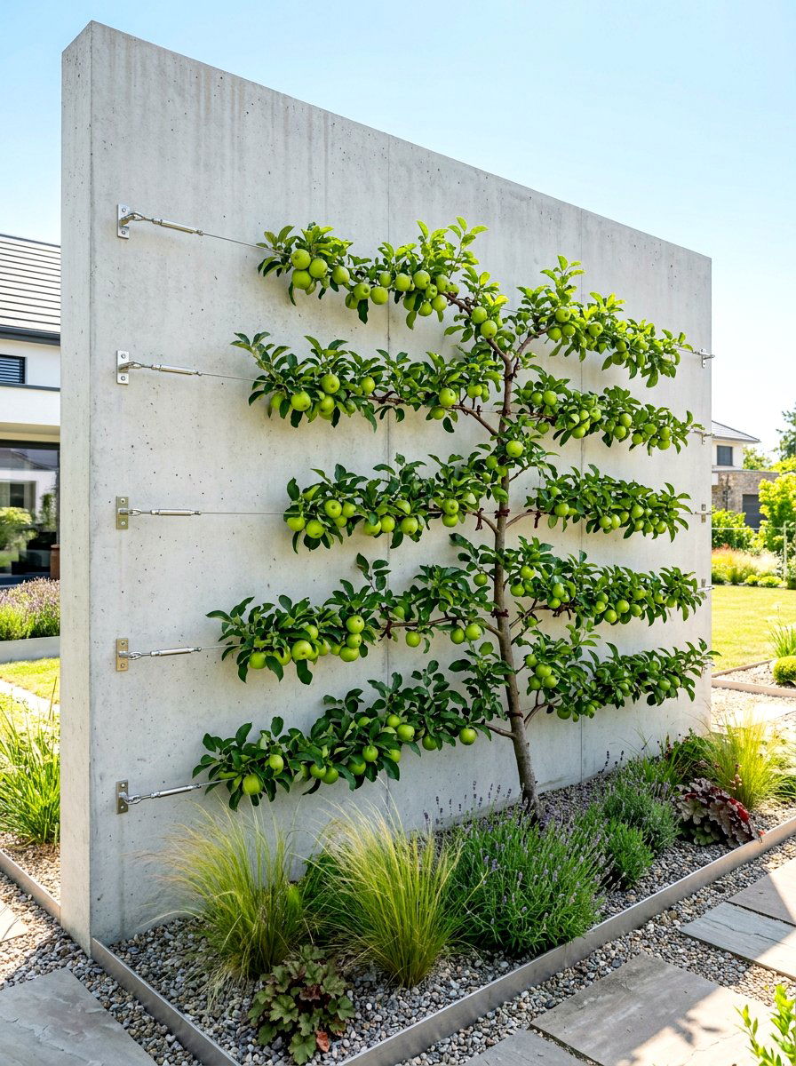 Wire trellis espalier - 30 espalier wall garden ideas