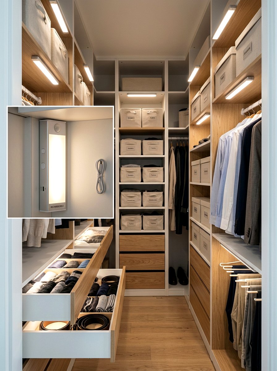 Wireless light bar for closet - 30 closet lighting ideas