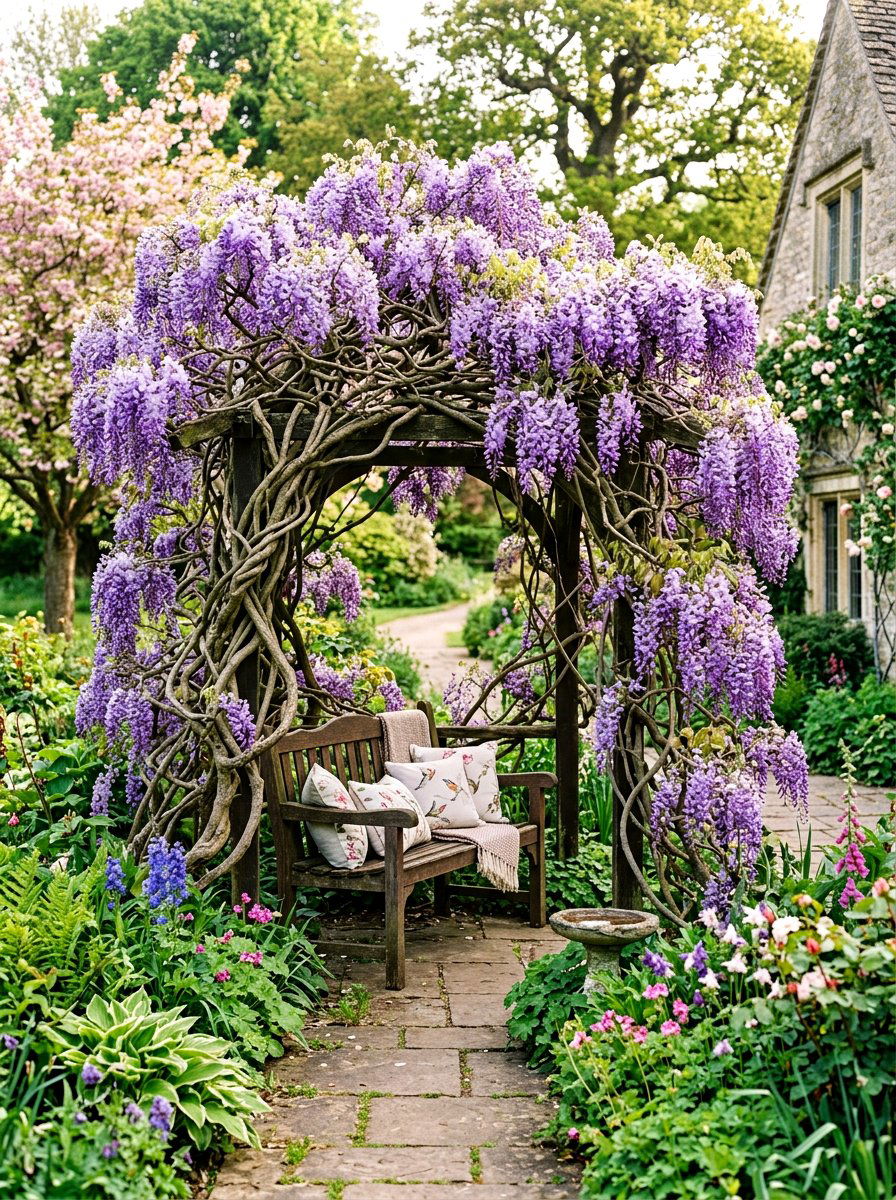 Wisteria Arbor Seat - 30 arbor bench ideas
