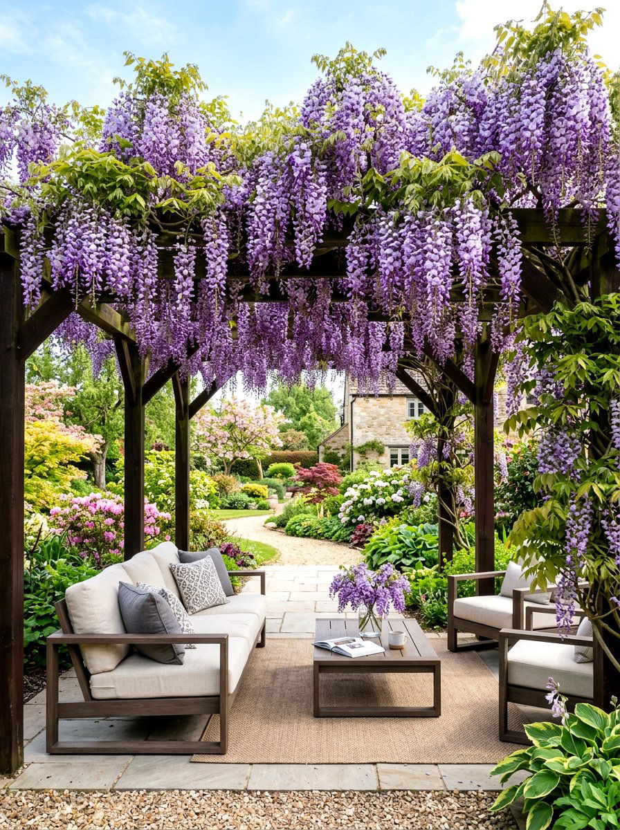 Wisteria Covered Canopy - 30 modern cottage garden ideas