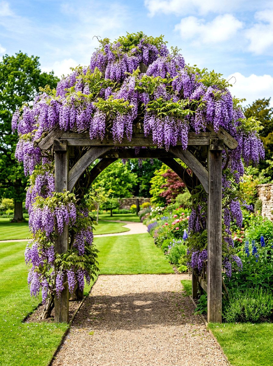 Wisteria Covered Garden Arch - 30 climbing archway ideas