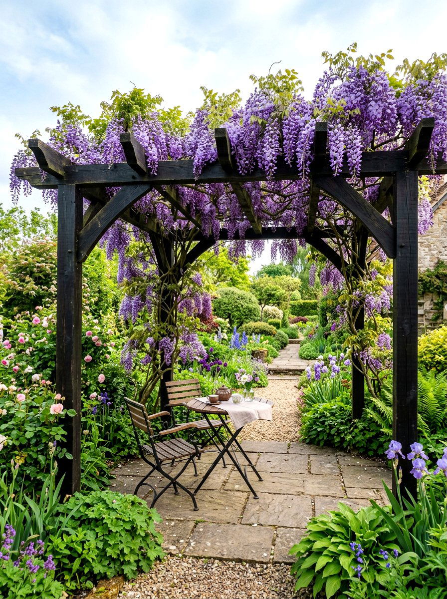 Wisteria Covered Pergola - 30 English garden ideas