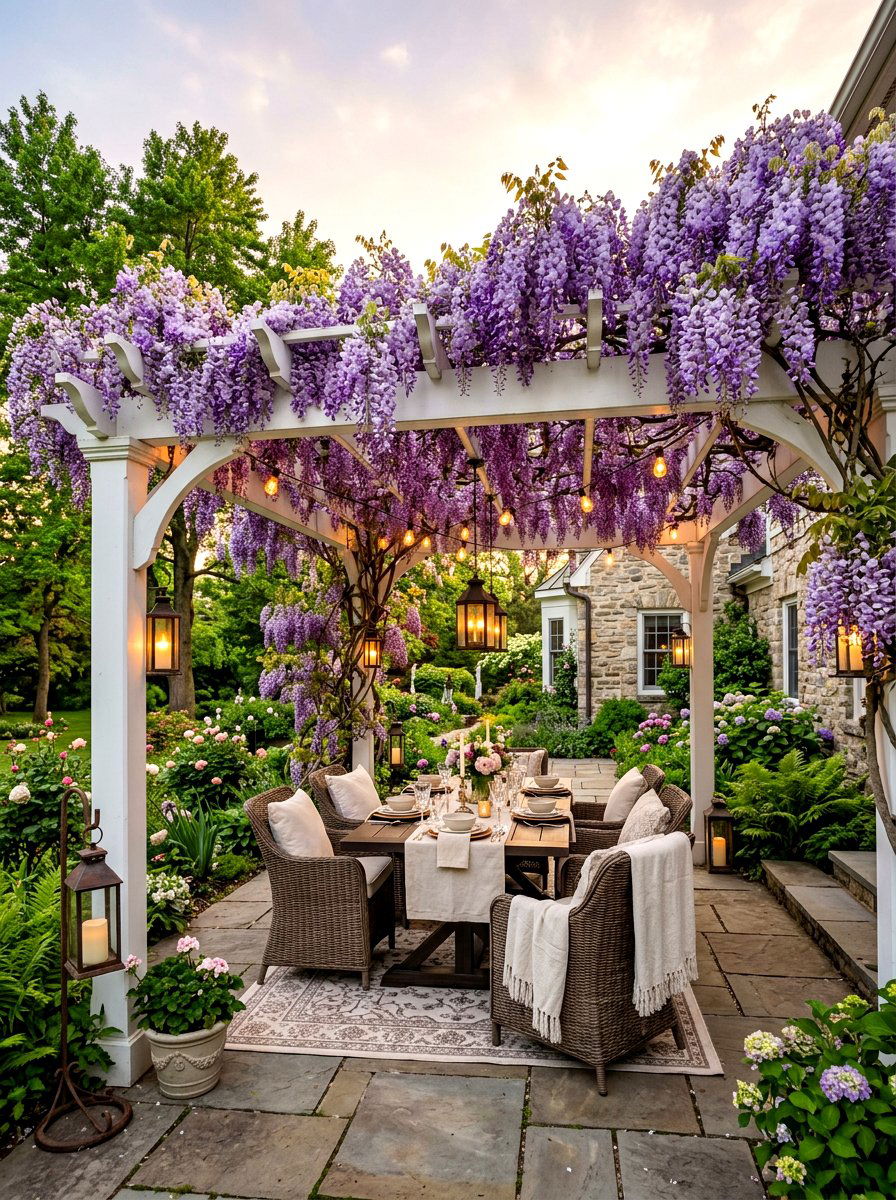 Wisteria Patio Cover - 30 evening fragrance garden ideas