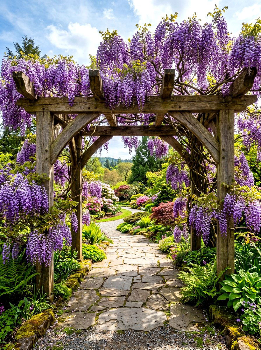 Wisteria garden arbor entrance - 30 arbor entry exterior ideas