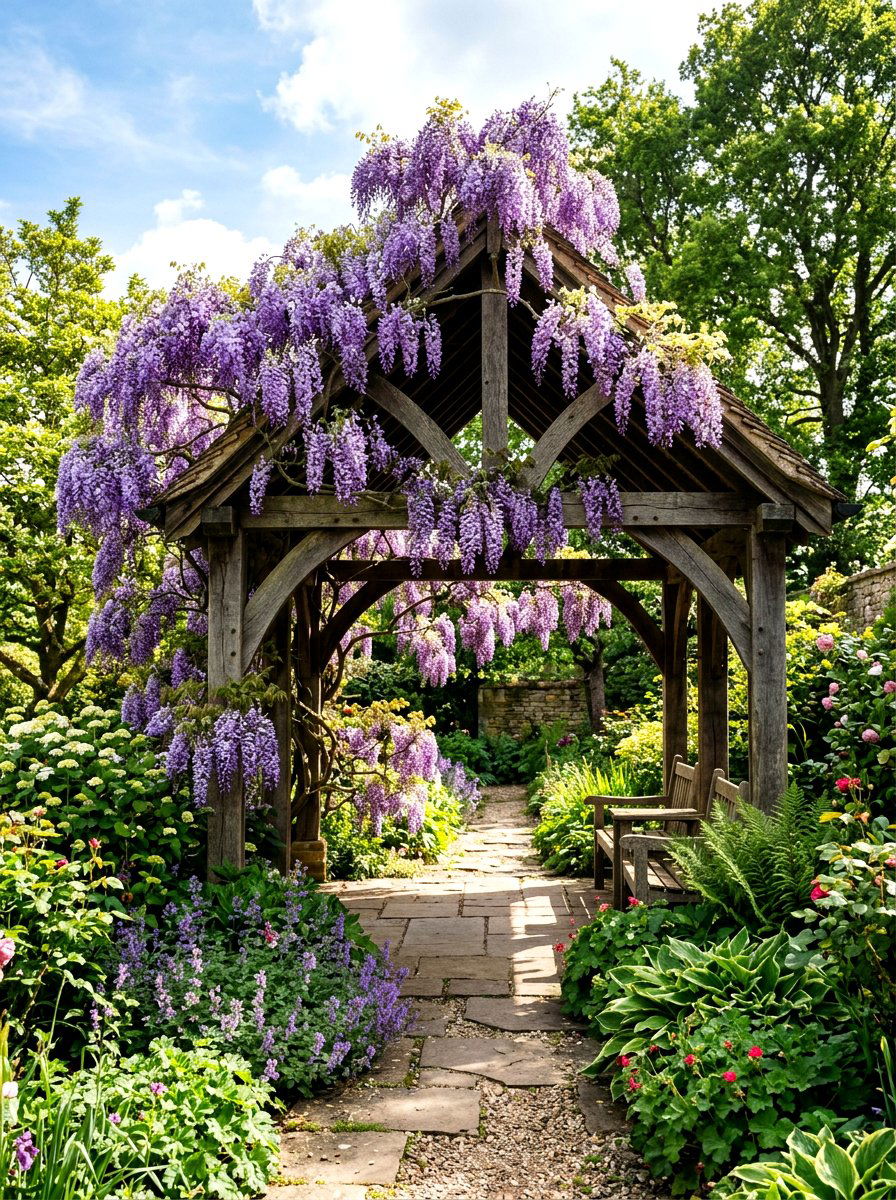 Wisteria gazebo garden - 30 gazebo flower garden ideas