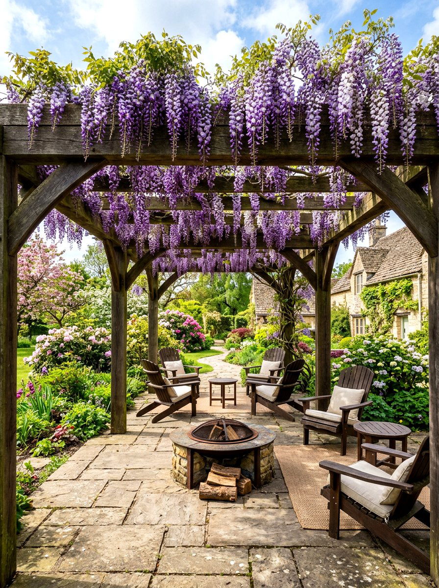 Wisteria pergola canopy - 30 fragrance garden backyard ideas