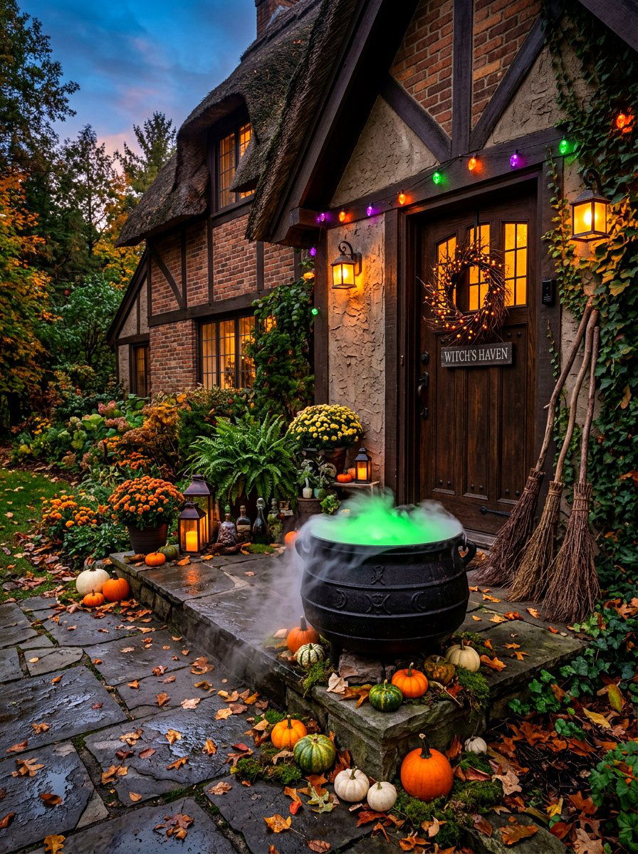Witches Cauldron Porch Entry - 30 Halloween porch ideas