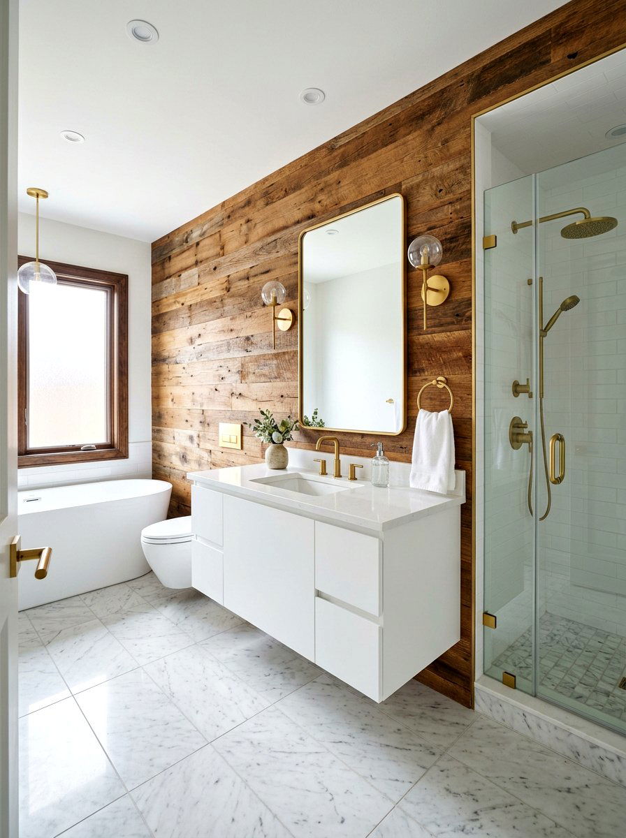 Wood Accent Bathroom - 30 rustic luxury bathroom ideas