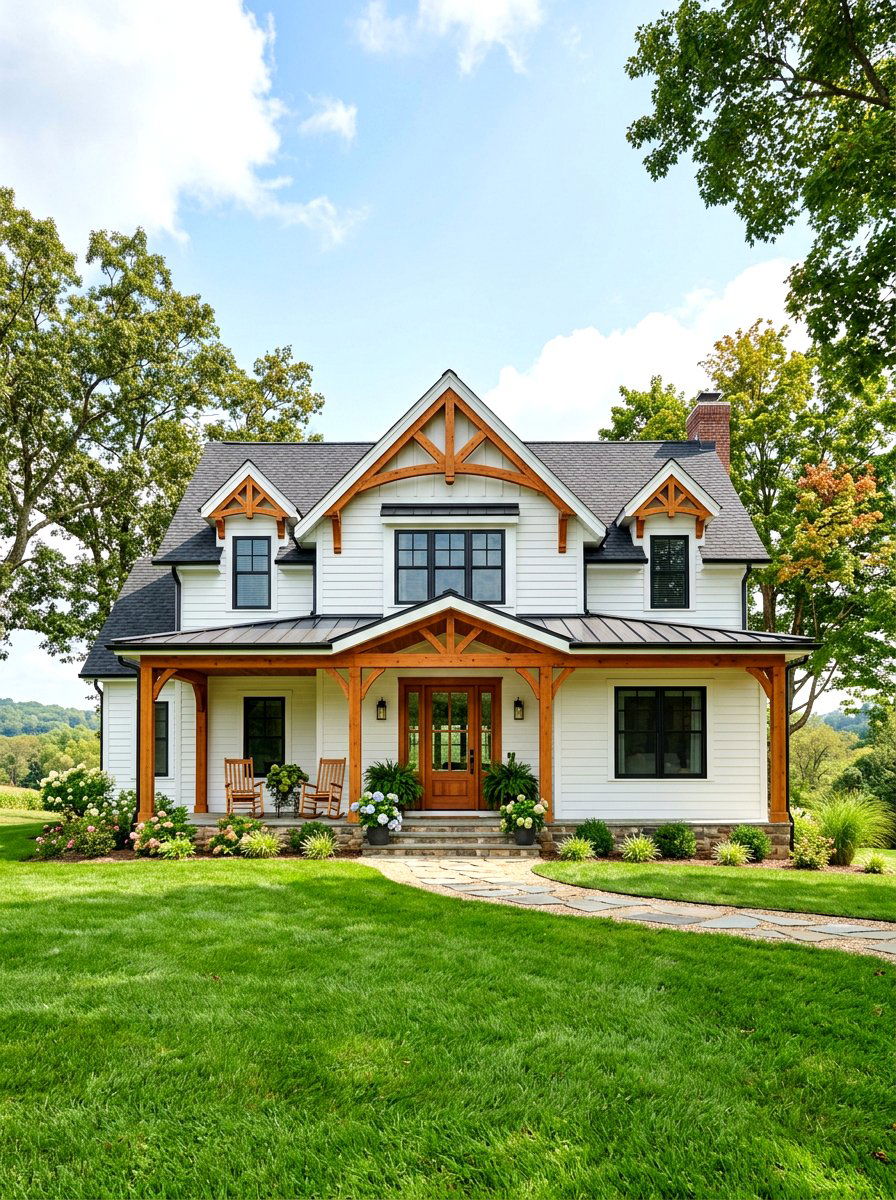 Wood Accent Farmhouse - 30 farmhouse exterior ideas