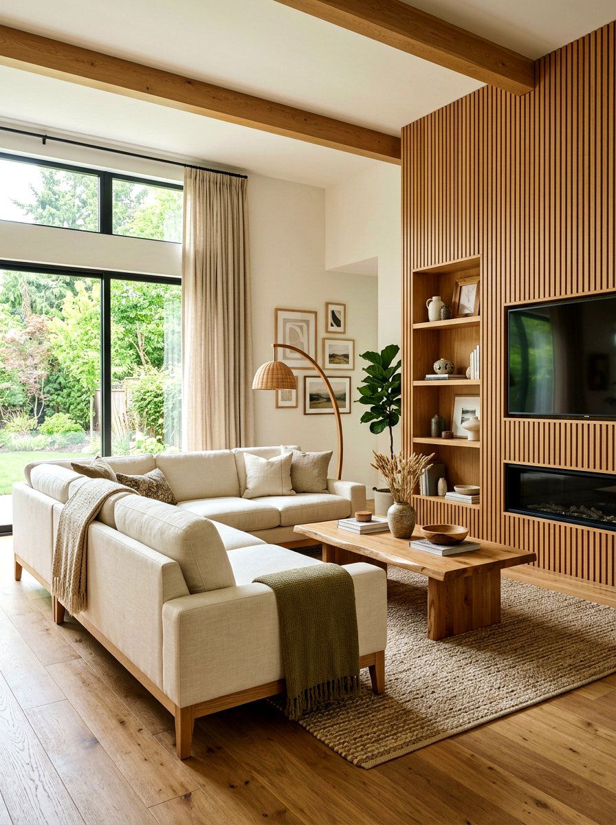 Wood Accents Living Room Cream Sofa - 30 cream sofa living room ideas