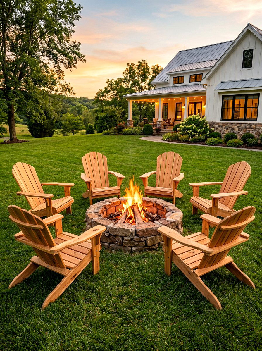 Wood Adirondack Chairs Around Fire - 30 fire pit seating ideas
