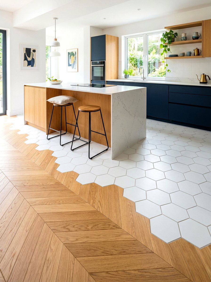 Wood And Hexagon Tile - 30 parquet kitchen floor ideas