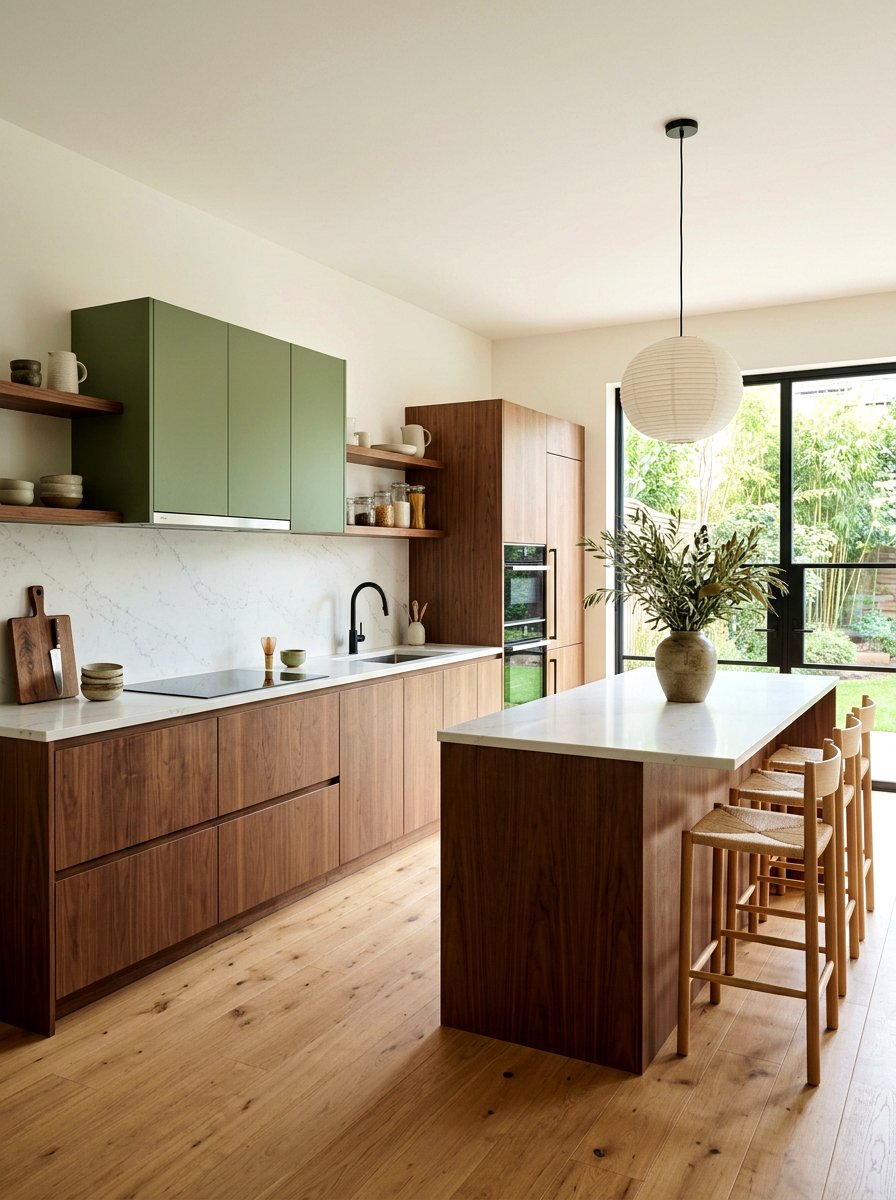 Wood And Matcha Green Kitchen - 30 matcha kitchen ideas