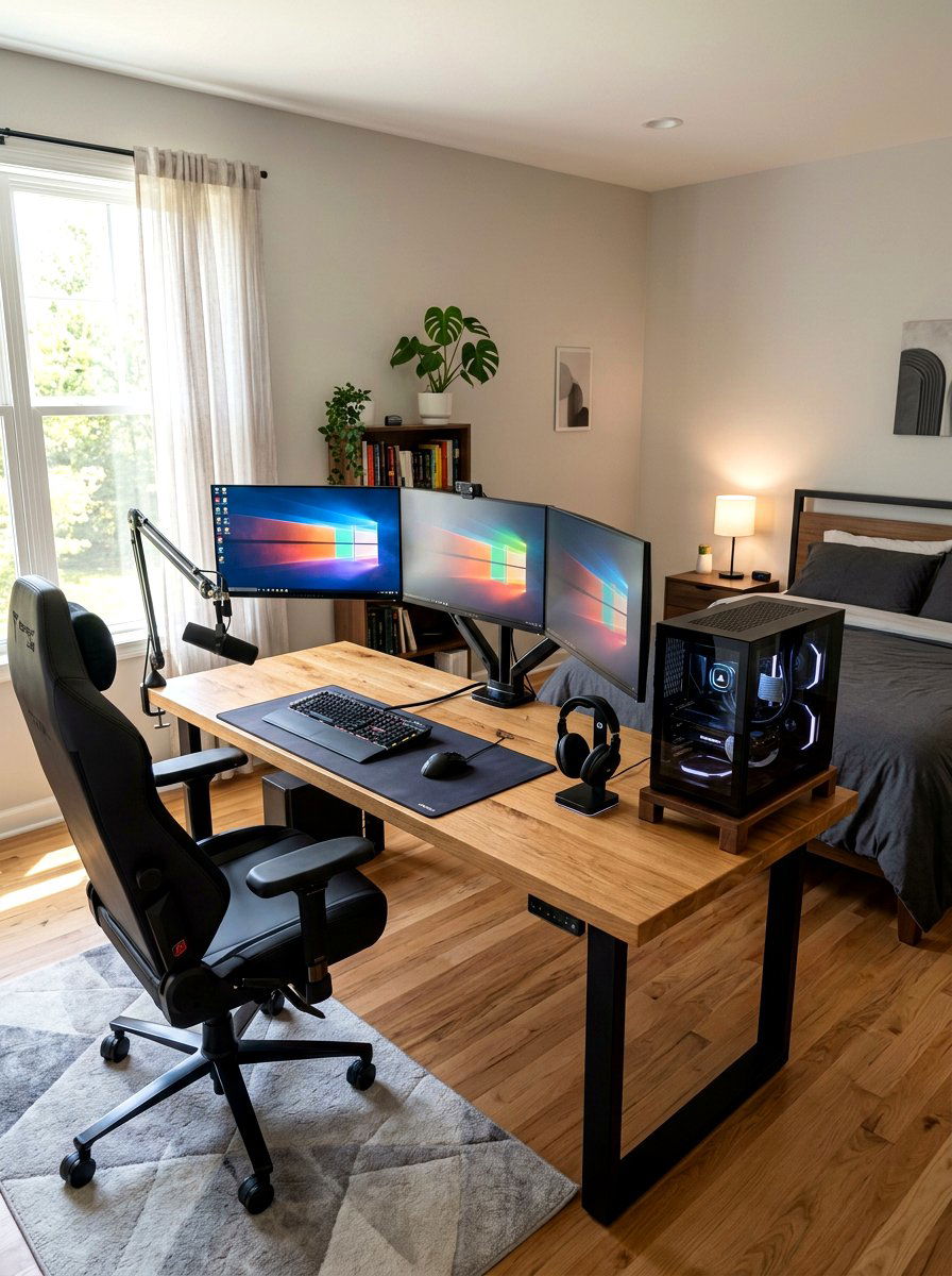 Wood And Metal Gaming Desk - 30 gamer bedroom ideas