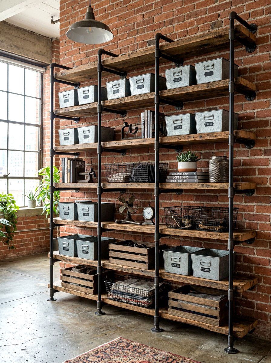 Wood And Metal Industrial Shelving - 30 bookshelf wall ideas