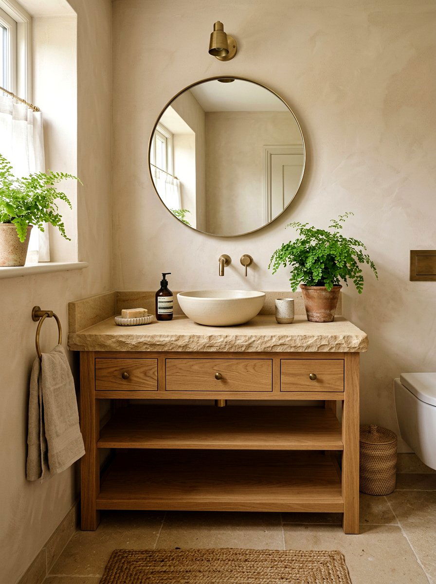 Wood And Sandstone Vanity - 30 sandstone powder room ideas