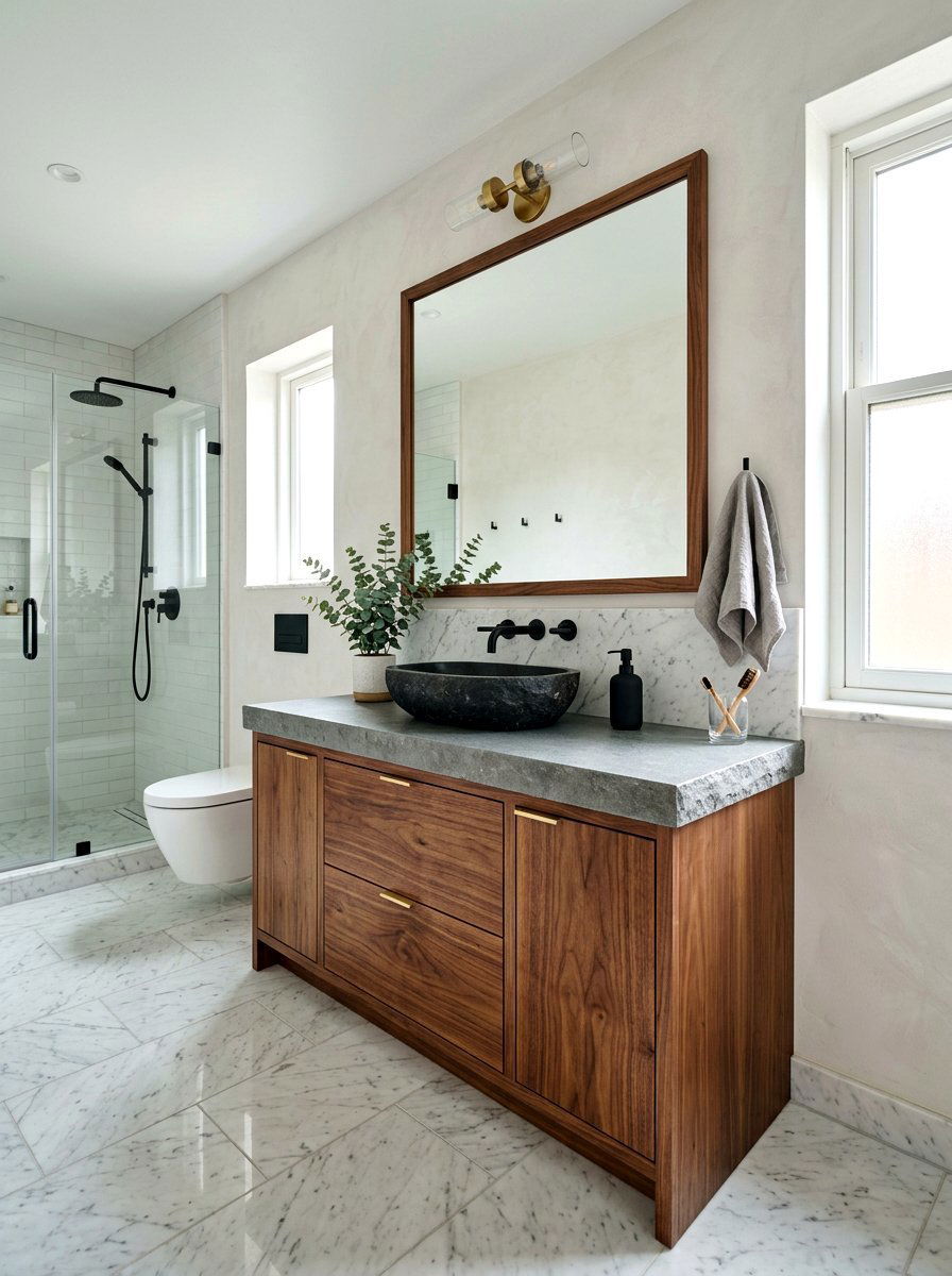 Wood And Stone Integrated Vanity - 30 integrated stone vanity ideas