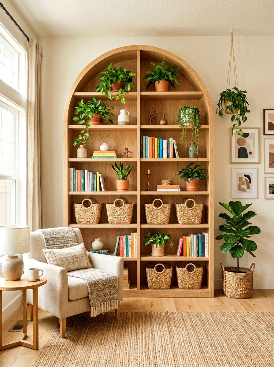 Wood Arched Bookshelf - 30 arched bookshelf ideas
