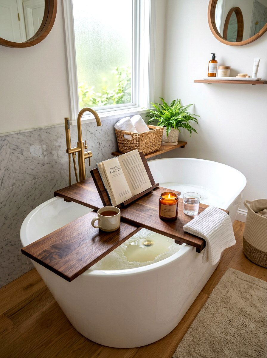 Wood Bath Caddy Tray Bathroom - 30 small rental bathroom ideas