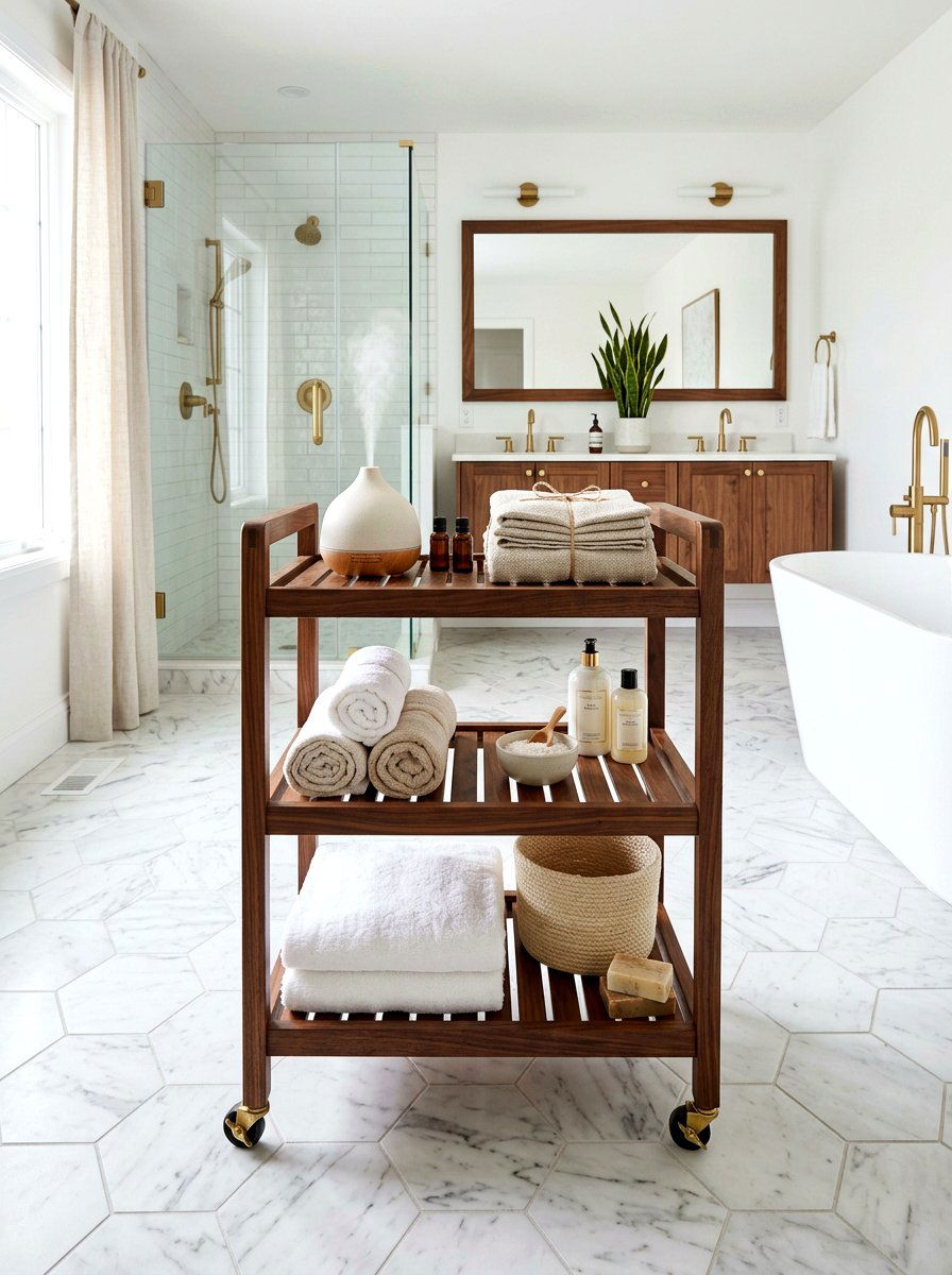 Wood Bathroom Spa Cart - 30 aesthetic bathroom cart ideas