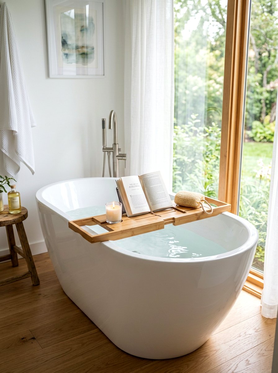 Wood Bathtub Tray - 30 cottage farmhouse bathroom ideas