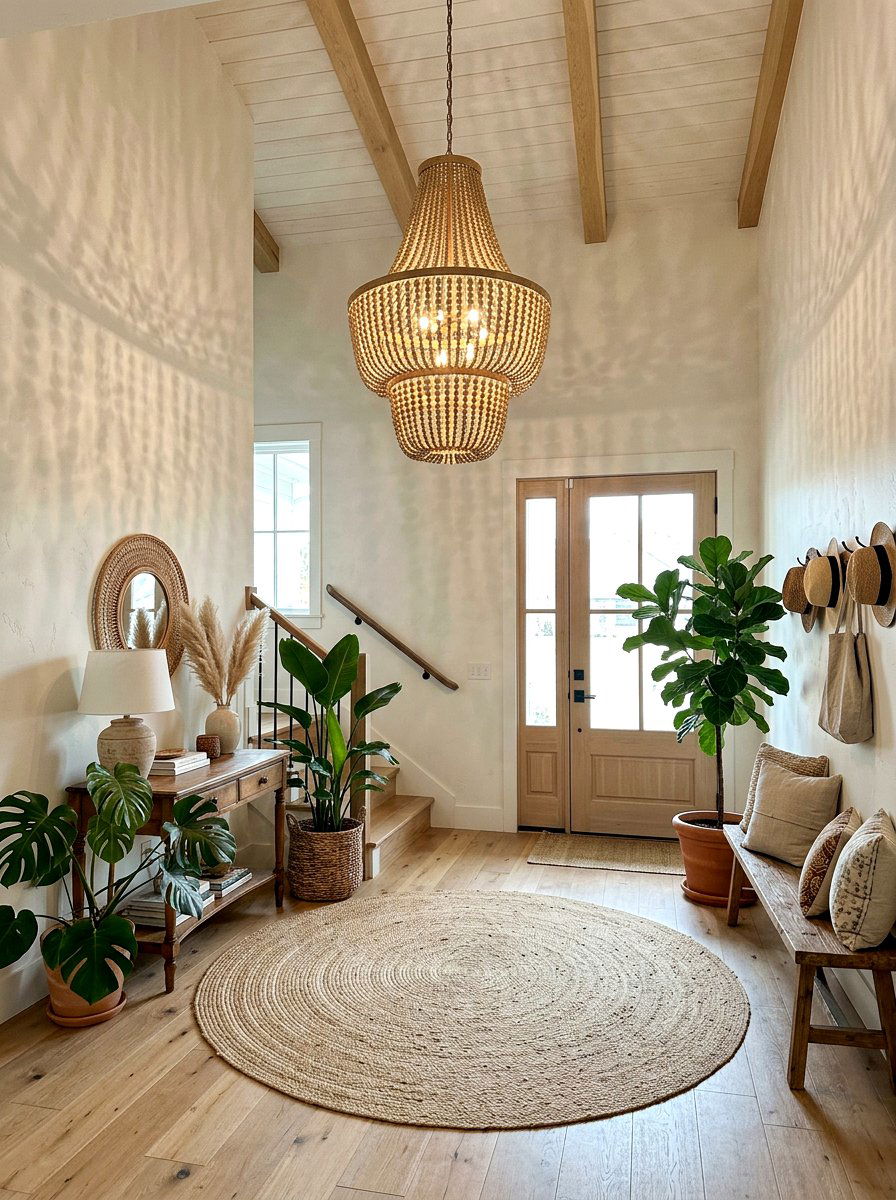 Wood Bead Boho Chandelier - 30 foyer chandelier ideas