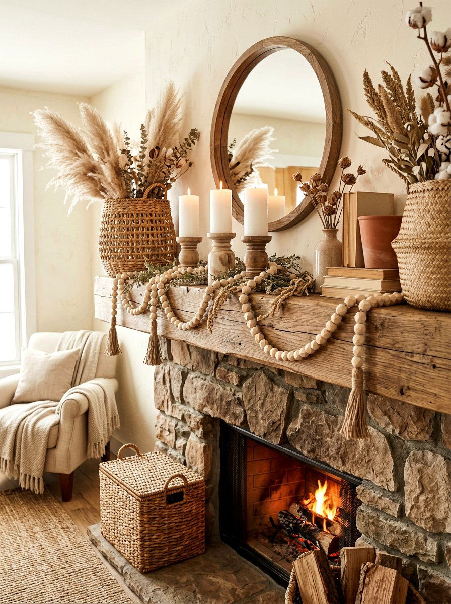 Wood Bead Candle Decor - 30 mantel candle styling ideas