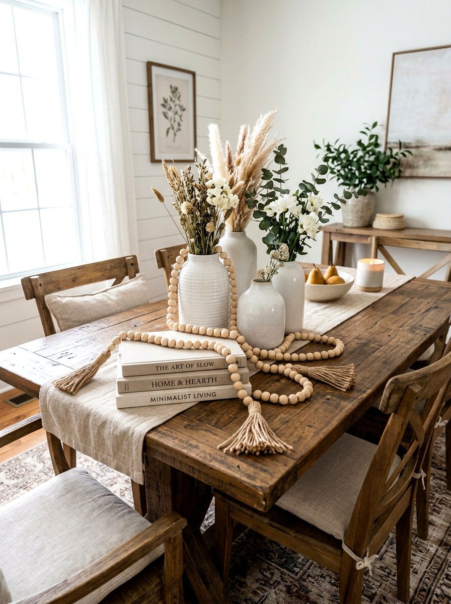 Wood Bead Garland Decor - 30 farmhouse table decor ideas