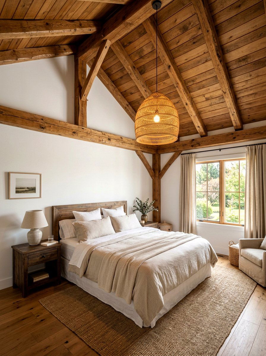 Wood Beam Ceiling - 30 boho bedroom ideas