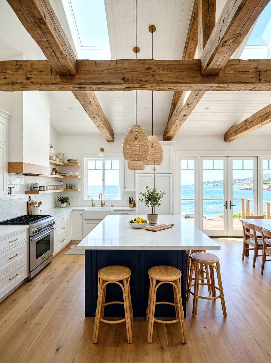 Wood Beam Coastal Kitchen - 30 coastal kitchen ideas