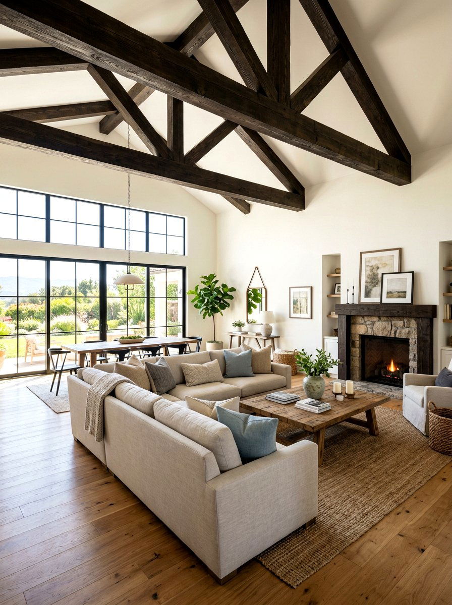 Wood Beam Living Room - 30 desert color decor ideas