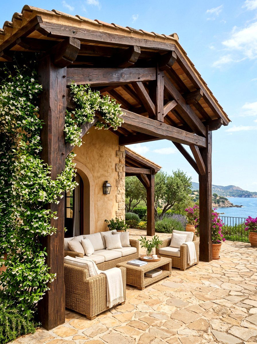 Wood Beam Portico - 30 Mediterranean house exterior ideas