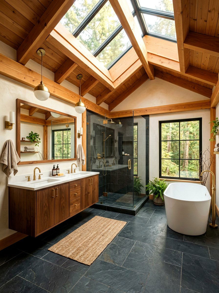 Wood Beam Skylight - 30 shower skylight ideas