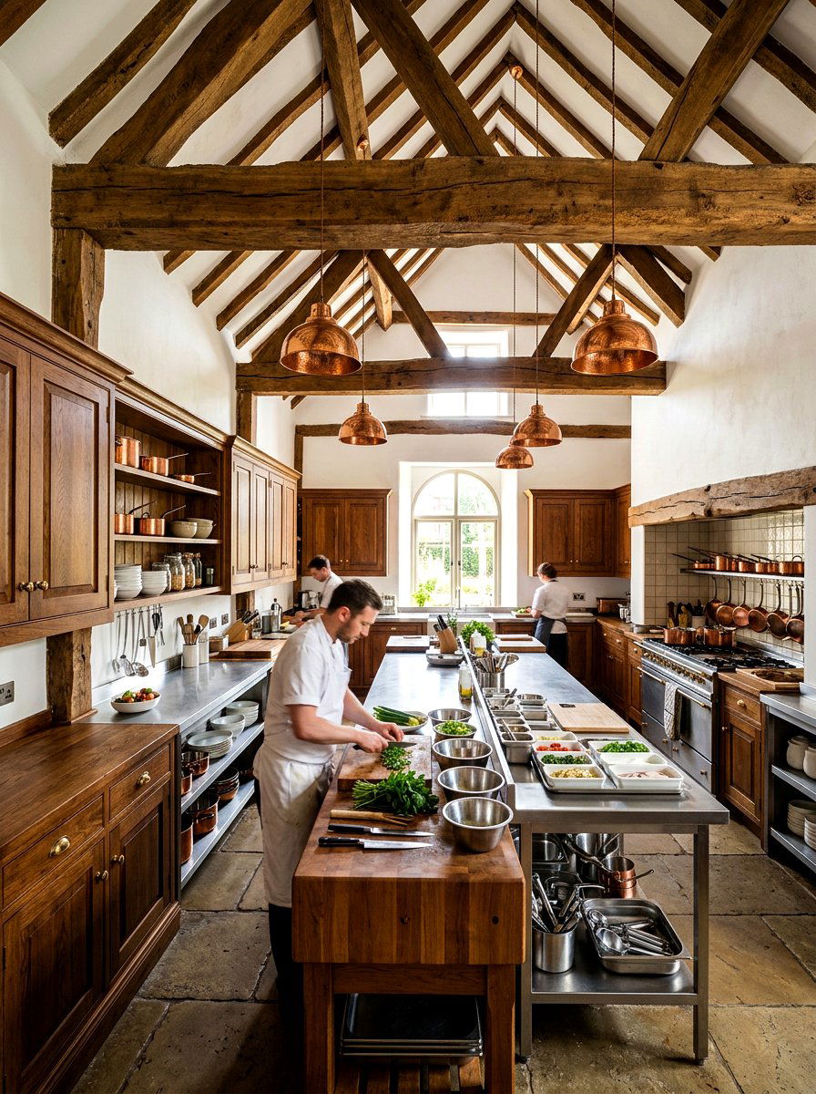 Wood Beamed Prep Kitchen - 30 traditional prep kitchen ideas