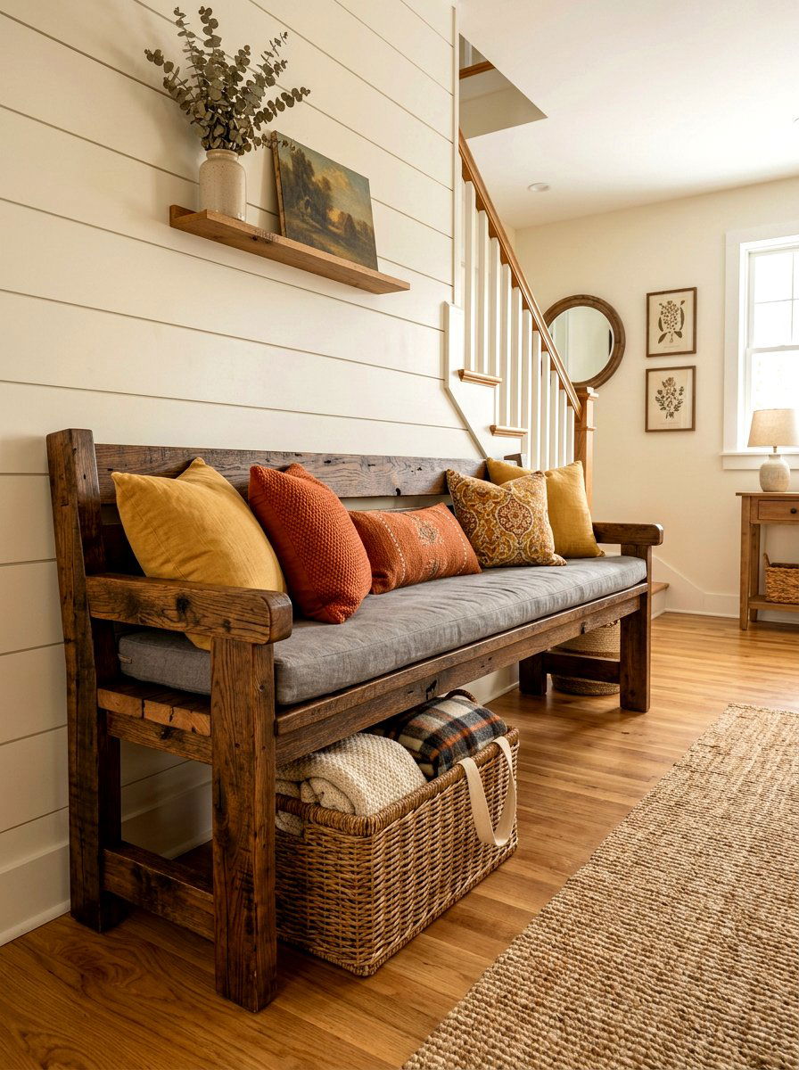 Wood Bench Landing - 30 landing reading nook ideas