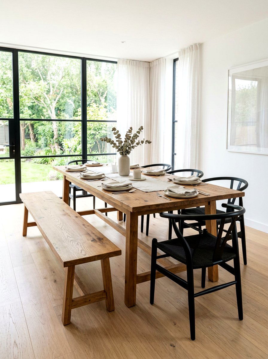Wood Bench With Modern Chairs - 30 mixed dining seating ideas