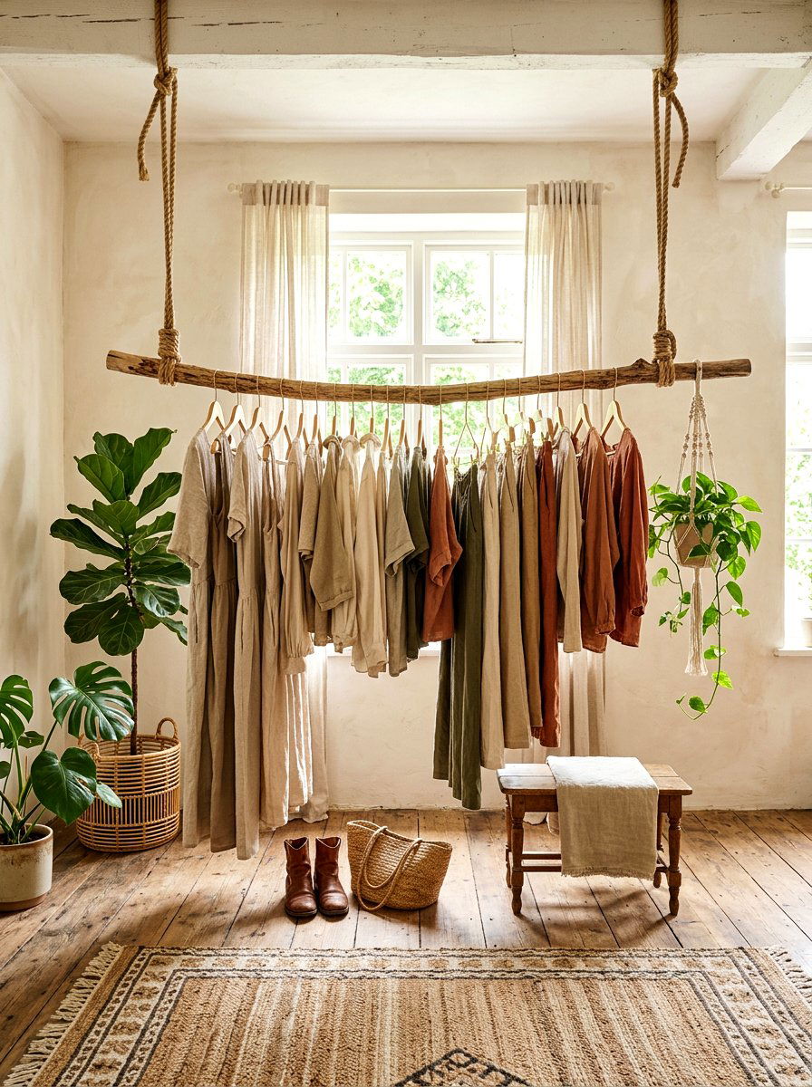 Wood Branch Clothing Rack - 30 open closet aesthetic ideas
