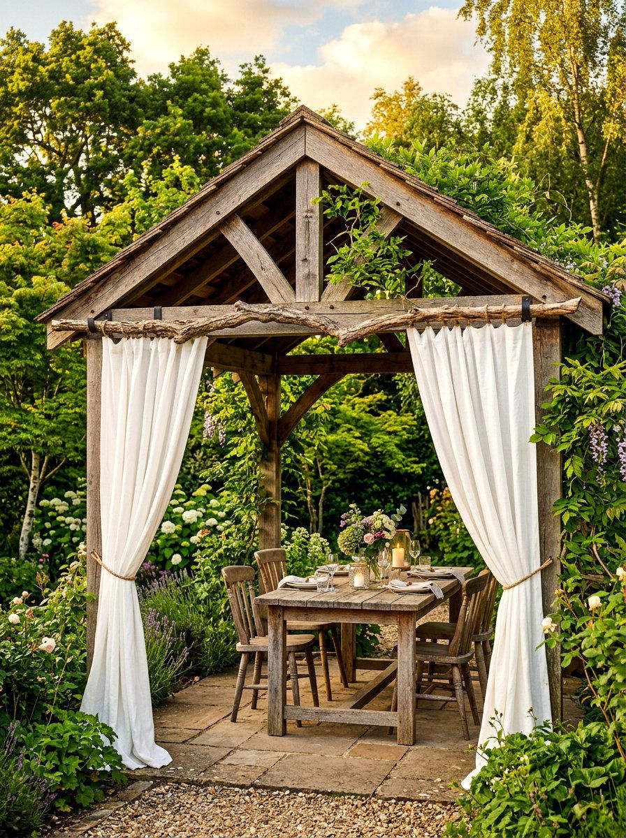 Wood Branch Outdoor Curtain Rod - 30 outdoor curtain rod ideas