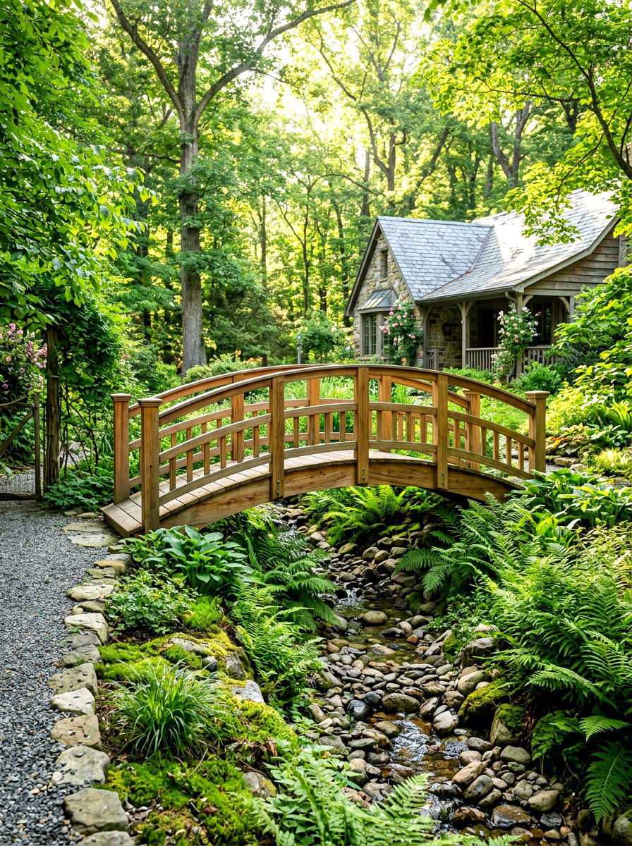 Wood Bridge Over Swale - 30 swale landscaping ideas