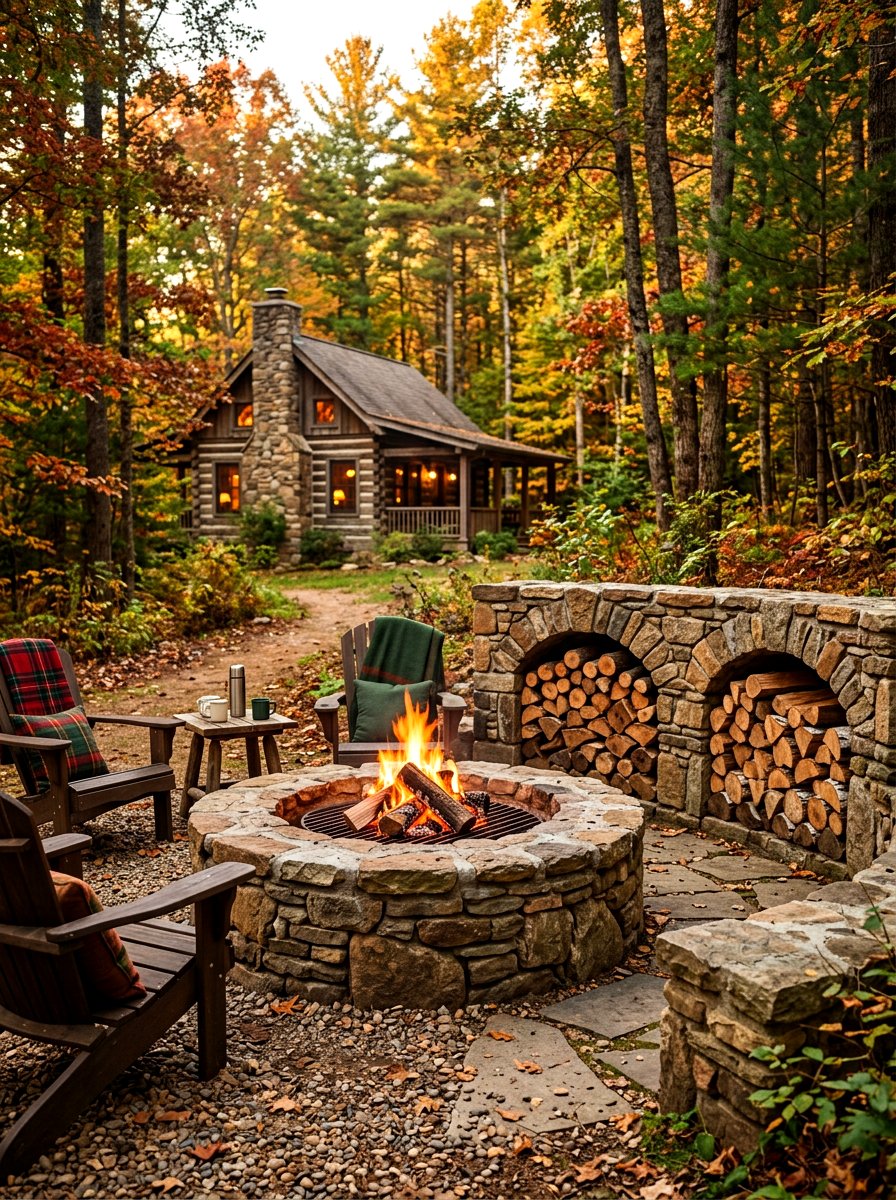 Wood Burning Fire Pit With Log Storage - 30 fire pit landscaping ideas