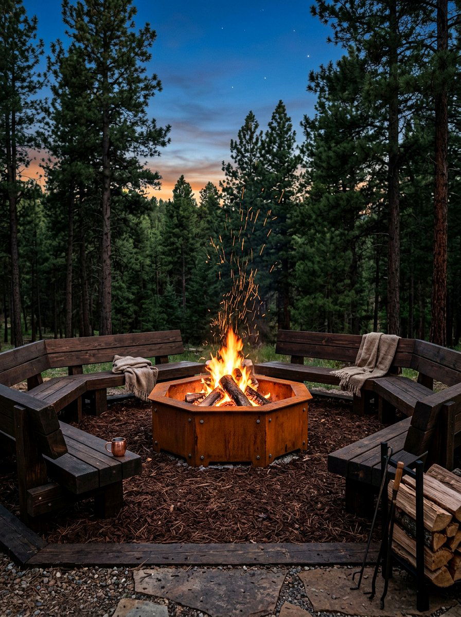Wood Burning Metal Pit - 30 backyard conversation pit ideas