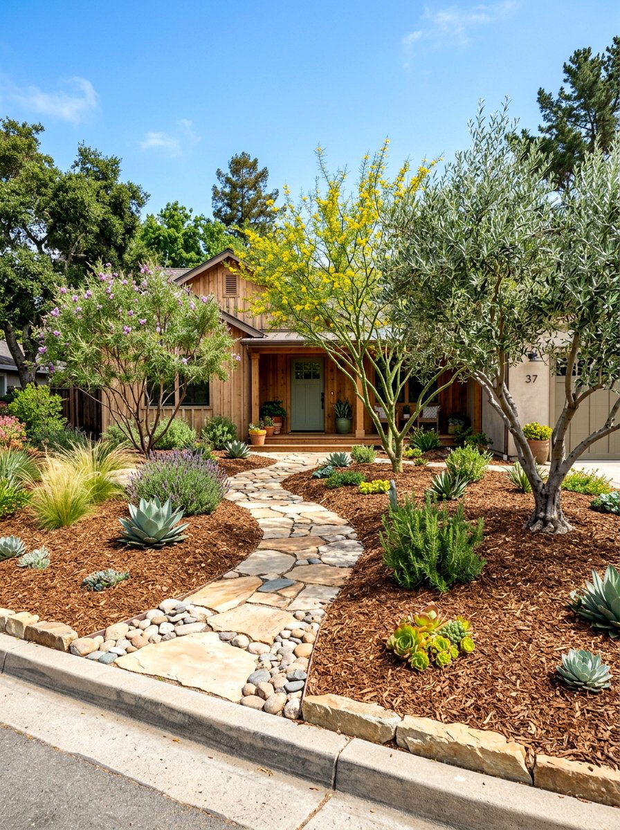 Wood Chip Front Yard - 30 low water front yard ideas