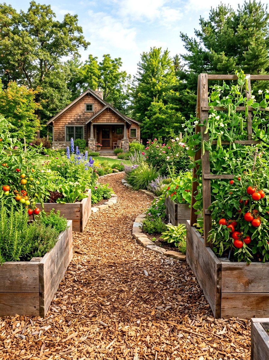 Wood Chip Path - 30 raised bed path ideas