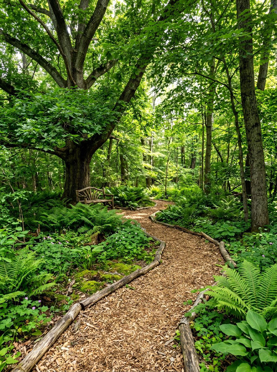 Wood Chip Path - 30 no grass backyard ideas