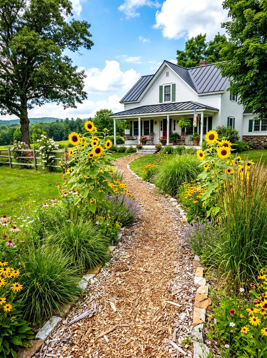 Wood Chip Pathway - 30 front yard mulch ideas
